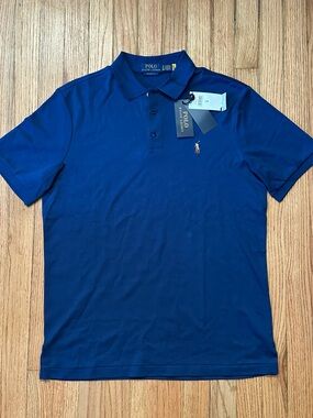 Ralph Lauren Polo Shirt in Deep Blue with Gold Pony